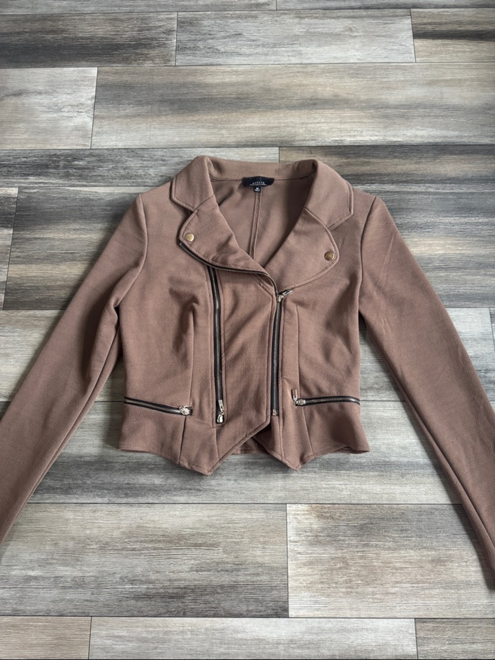 Active USA Mauve Brown Cropped Moto Jacket